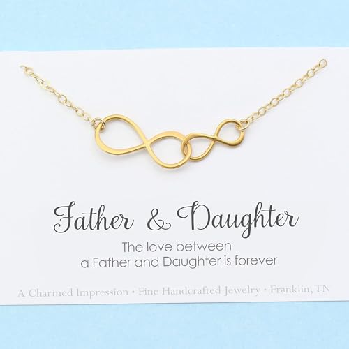 A Charmed Impression • The Love Between a Father & Daughter is Forever • Double Infinity Necklace • 14k Gold • Christmas Birthday Wedding Gift for Her2