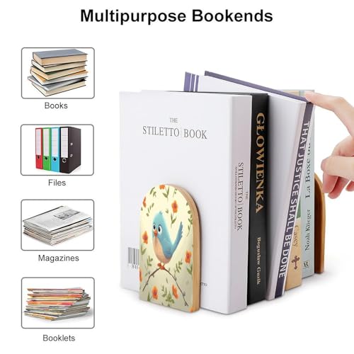 Sujetalibros estantes base metal resistente tope libros madera 4