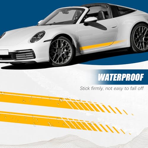 Image of 2Pcs Sports Racing Stripe Graphic Stickers, Side Door Vinyl Decals, Universal Car Decoration Accessories (Yellow)