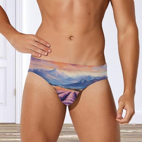 Lavender Flowers Landscape Men's Swim Trunks Briefs Swimsuit Swimwear Bathing for Underwear Beach3