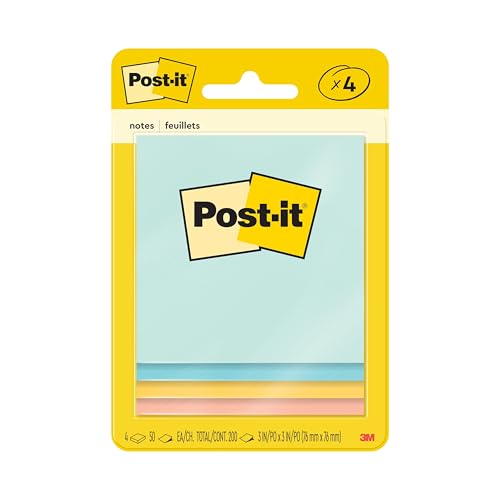 Image of Post-it Notes, 3 x 3 in, Beachside Cafe Collection, 4 Pads | School Supplies and Office Products