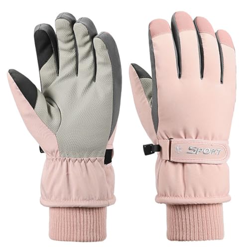iDopick Ski Women Gloves Waterproof Windproof Warm Snow Gloves, Snowboard Gloves with Touchscreen Thermal Lining Anti-Slip for Work Hiking Cycling Snowboarding, Winter Gloves for Men Women (Pink)