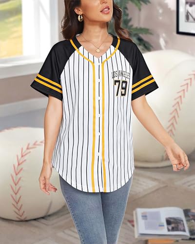 Image of Baseball Jersey Women Baseball Shirts Baseball Team Button Down Jerseys | Game Day Striped Jersey, Perfect for Daily Outings, Photos, Sports, Hip-Hop Party, Campus Wear, Weekend Hangout
