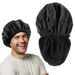 Yuanchu Adjustable Large Shower Cap for Men, Black Shower Caps for Women Reusable Waterproof Three-Layer Hair Cap Long Hair Locs Bonnet, Soft Towel Lining Middle Layer Water Insulation Exterior Gloss