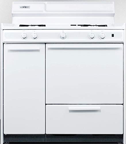 Summit Appliance Wnm4307 36" Wide Gas Range In White With Electronic Ignition, Side Storage Cabinet, Broiler Drawer, Broiler Tray, Recessed Oven Door #TOP3
