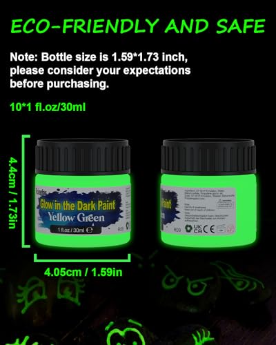 Roizefar RDP10 Glow In The Dark Paint, 10 Colors Acrylic Textile Fabric Paint (30 Ml/1 Oz), Neon Craft Painting Fabric Paint For Clothes thumb #2