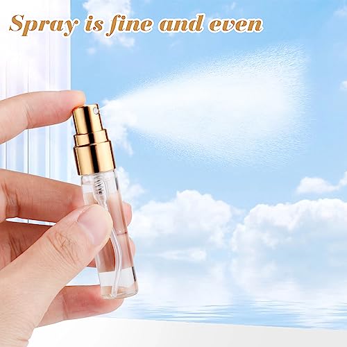 20Pcs 5ml Clear Glass Mist Spray Bottle Refillable Mini Perfume Atomizer Empty Travel Sample Bottle with Golden Aluminized Nozzle Makeup Container for Perfume,Liquid,Air Fresheners