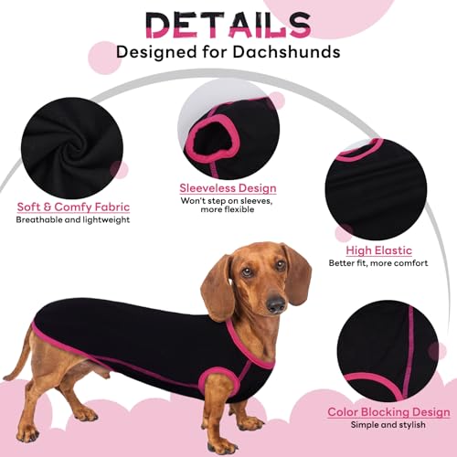 Lelepet Hundeshirt für Dackel, Hund Sommer T-Shirt Weiches Hundehemd, Atmungsaktives Dackel Hunde Shirt, Dehnbare Dackelkleidung, Leichter Hundepullover Shirt, Schwarz M