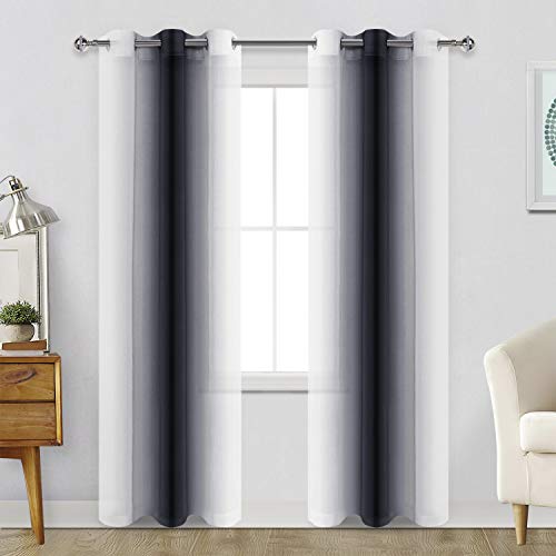 Hiasan Ombre Sheer Curtains Black Gradient, 42 x 84 Inches Long, 2 Panels