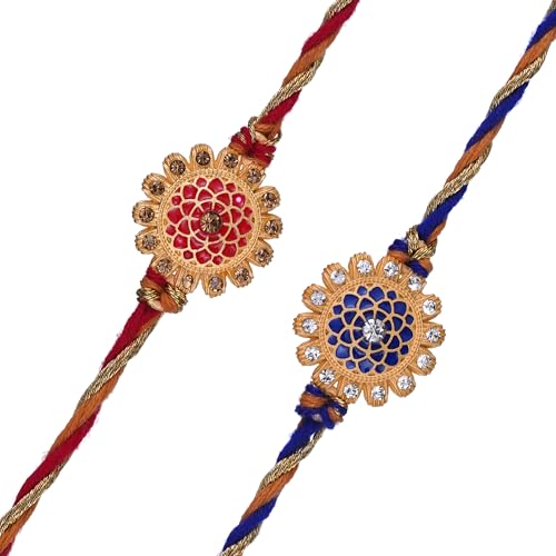 Image of eCraftIndia Set of 2 Designer Rakhis For Men with Roli Chawal Pack - Rakhi for Brother