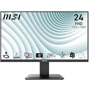 MSI PRO MP2412 23.8 Inch Monitor, Full HD (1920 x 1080), 100Hz, VA, 4ms, FreeSync, HDMI, VGA, Anti-Glare, Anti-Flicker, Less Blue light, TÜV Certified, VESA, Kensington, Black