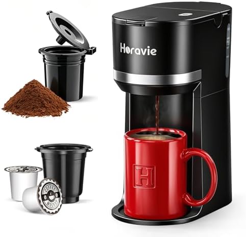 Horavie Small Single Serve Coffee Maker for K Cup and Grounds, Fa...