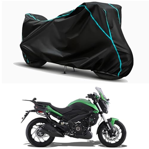 Image of Waterproof Bike Body Cover Compatible for | Bajaj Dominar 400 STD | Taffeta Fabric, Sky Piping Design, Bottom Elastic Fit | Dustproof, Sun UV & Rain Protection for All Weather.