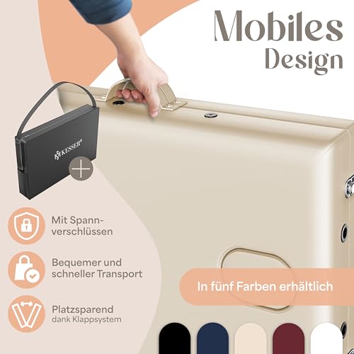 KESSER® Massageliege 3 Zonen bis 250kg, Massagetisch klappbar, verstellbar, tragbarer Koffer, Kosmetikliege, Therapieliege, Zubehör, Alu-Kopfstütze, Armlehne, Tragetasche, Anti Rutsch, 60cm, Beige 6