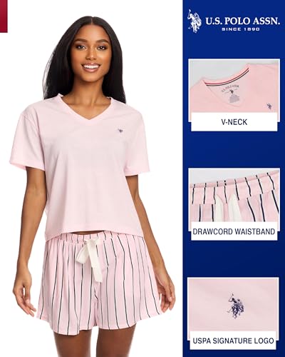 U.S. Polo Assn. Summer Pajamas for Women 2 Piece T-Shirt and Shorts Loungewear- Summer PJs for Women Set2