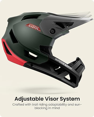 Image of OutdoorMaster Full Face Mountain Bike Helmet, Lightweight for BMX /DH | PC + EPP, 27 vents, Removable liner, 2 D-rings, Goggle strap channel, Pivoting visor, Fits 57-62cm, For downhill /BMX /MTB