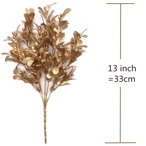 Lovenimen Artificial Golden Leaves Plants For Christmas Decoration, Fake Berry Plant Faux Bean Shrubs Grass Leaf Indoor Outdoor Diy Planter Vase Filler Home Garden Wedding Xmas Decor - Gold 2 Pack #TOP4
