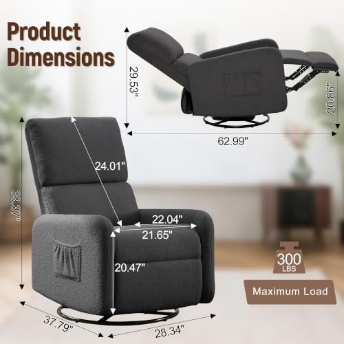 Image of Korser Recliner Chair, Nursery Rocker Chair with Side Pockets, Small Recliners for Small Spaces, Swivel Rocker Recliner Chair for Adults, Sherpa Swivel Accent Chairs for Living Room, Nursing
