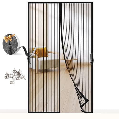FORTRY Fliegengitter Magnet Tür 80x200cm, Fliegengitter Magnet Balkontür Ohne Bohren Kinderleichte Klebemontage, fliegenschutztür Ist Ideal für Die Balkontür, Terrassentür, Wohnzimmer, Schwarz