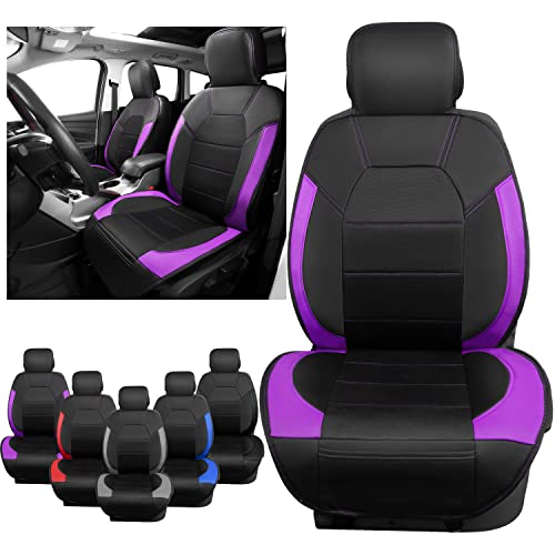 Car-Grand 1Pc Leather Car Seat Covers Universal Sideless, 1Min Easy Install &Non-Slip Silicon-Bead & Waterproof Durable Cushioned For 95%Automotive Suv Van Truck Women, Front Seats Only, Black Purple #TOP6