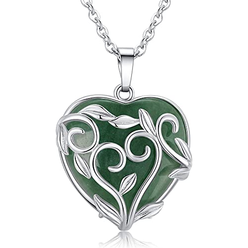 XIANNVXI Green Aventurine Healing Crystal Stone Necklaces Heart Gemstone Flower Leaf Wrapped Pendant Necklace Natural Spiritual witchcraft Reiki Quartz jewelry for Women Girls Girlfriend Wife