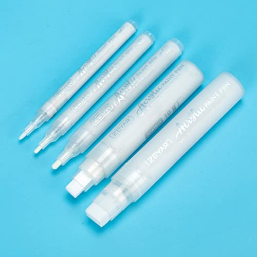 Zeyar Acrylic Paint Marker Pens, 5 Different Point: Extra Jumbo Felt(15Mm),Jumbo Felt(10Mm), Medium Bullet(2-3Mm), Fine(1Mm), Extra Fine(0.7) (5 White) #TOP3