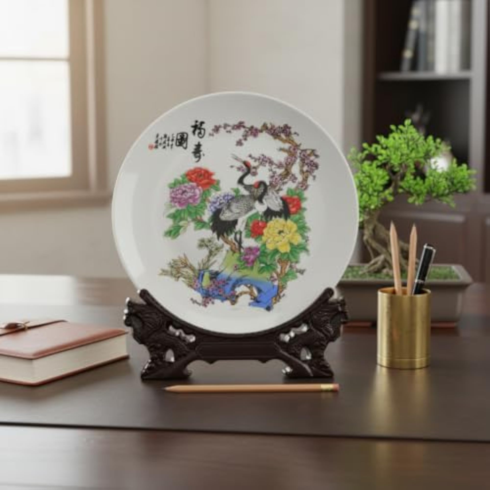 Jingdezhen Ceramic Decorative Plate with Stand, Hand-Painted