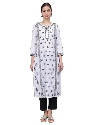 Image of Seva Chikan Hand Embroidered Lucknowi Chikankari Cotton Straight Kurta for Women SCL4567