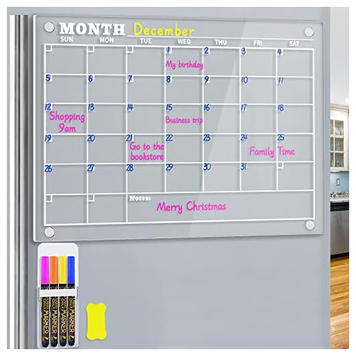 Magnetic Dry Erase Calendar Board Clear Acrylic Calendar WhiteBoard 17"x12" for Fridge with 4 Color Markers