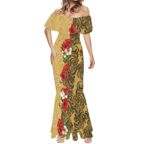 Image of Polynesian for Women S-7XL Off Shoulder Maxi Dress Hawaiian Summer Dresses