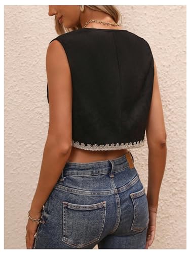 GORGLITTER Women's Embroidered Vest Western Sleeveless Lace Open Front Vintage Cropped Cowgirl Vest2