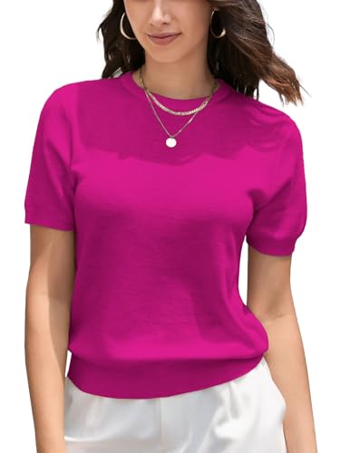 Image of DAIMIDY Womens Cotton & Modal Short Sleeve Sweaters Lightweight Summer Pullover Basic Knit Tops