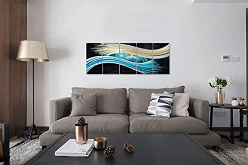 Rfdepot Arts Metal Art Wall Decor Handcrafted Abstract Aluminum Artwork Modern 3D Pictures In Black Yellow And Blue Color Contemporary Home Accent For Living Room Bedroom Dinning #TOP3