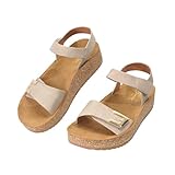 JOMIX Sandalias de Cuña para Mujer con Cierre Adhesivo, Suela de Corcho y Tira Trasera, Cómodas Sandalias de Verano y Elegante WWS260453 (Beige, 39)