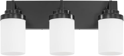 Miniatura 9 de Lámpara de tocador negra de 19 pulgadas para baño, lámparas de baño de 3 luces sobre espejo, accesorios de iluminación de tocador negros con