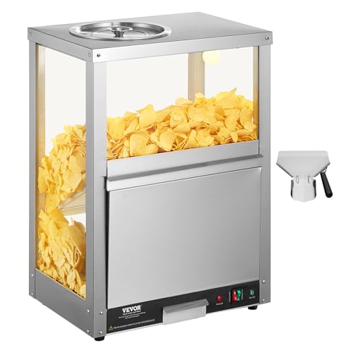 VEVOR Commercial Nacho Chip Warmer, 84.5QT Chip Warmer Machine with Heating Base and Warming Light, Nacho Machine with Deflection Board, Stainless Steel, for Nacho Chips, Popcorn, Potato Chips, Peanut