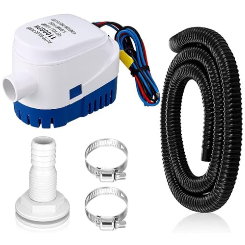 Kit de bomba de achique automática de 1-1/8 pulgadas, 12 V, 100 GPH, bomba de achique con manguera y abrazaderas de manguera, ajuste universal para piscinas y barcos