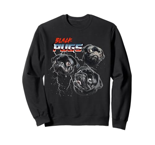 Mens Womens 80s Heavy Metal Rock Band Black Pug Dog Lover �g���[�i�[