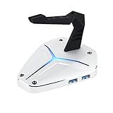 Gaming Mouse Bungee, 4-Port USB 3.0 HUB with Cord Holder, 7 LED RGB Backlit, Metal Material, Fast Charging High Speed, Multifunctional Cable Management for Pro Esports Competitive Games