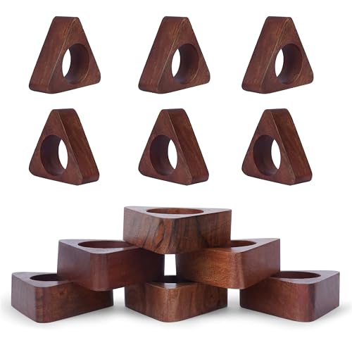 Ajuny handgefertigt Serviettenringe 12er-Set Holz dreieckig 3,8 cm einfache dekorative Halter Organizer für Tischdekoration Abendessen Hochzeitsempfang Küche und Zuhause Geschenkideen