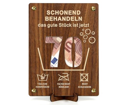 Giftota Witzige 70. Geburtstag Geldgeschenke Holz mit Geburtstagskarte, Geschenke zum 70 Geburtstag Mann Frau, 70. Geburtstag Geschenkverpackung
