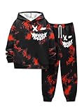 WDIRARA Boy's 2 Piece Outfits Colorful Graphic Print Long Sleeve Hoodie and Sweatpants Set Tracksuit Multicolor 9 Years