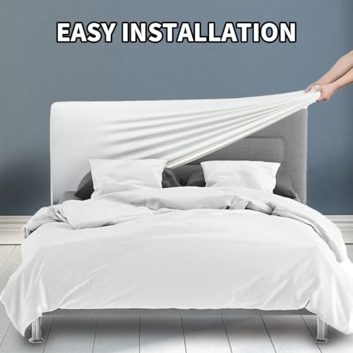 Caijin Bed Headboard Covers Slipcover, Stretch Bed Headboard Covers, Dustproof Protector Cover For Linen Fabric Tufted Upholstered Headboard (White, 120-140 Cm（Full）) - 7