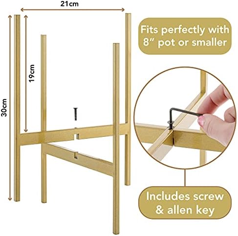 JUNGLE OTTER Gold Plant Stand - Outdoor or Indoor Plant Pot Stand - Modern Metal Plant Stand Fits Up To 20cm Plant Pot - Ceramic Plant Pot Not Included