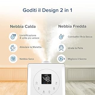 LEVOIT LV600S Umidificatore Ambiente Ultrasuoni 6L, Smart Controllo, Nebbia Calda e Fredda con Top-Fill Design, Timer, Umidità Personalizzata, Aromaterapia per Casa fino a 40-70m², Bianco