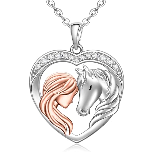 Horse Necklace for Women 925 Sterling Silver Horse Pendant Necklace Heart Equestrian Lover Gifts Mothers Day Gifts Rose Gold
