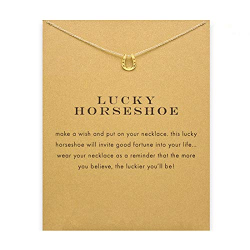 COLORFUL BLING Dainty Lucky Elephant Horseshoe Clavicle Chain Key Angel Wing Hexagram Star Pendant Necklace Friendship BFF Jewelry-Horseshoe