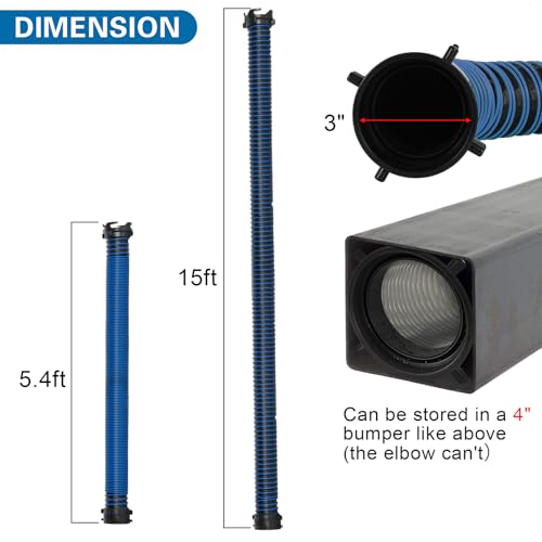 Image of 15FT RV Sewer Hose, EXTREME Heavy Duty 24 Mil TPE Material for Abrasion Resistance and Crush Protection, Camper Sewer Hose Kit with Pre-Attached Bayonet Fittings, 4-in-1 Adapter Elbow, Blue
