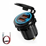 車載充電器 カーチャージャー 埋め込み式 改造用チャージャー QC3.0充電器 LEDディスプレイ USBポート Android対応 12V/24V バイク/SUV/ATV/RVにも使用可能 (USB-A(QC3.0)×2)