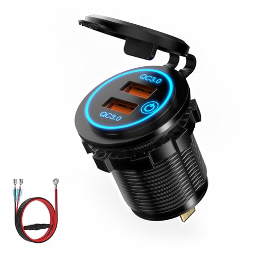 ԍڏ[d J[`[W[ ߍݎ p`[W[ QC3.0[d LEDfBXvC USB|[g AndroidΉ 12V/24V oCN/SUV/ATV/RVɂgp\ (USB-A(QC3.0)×2)